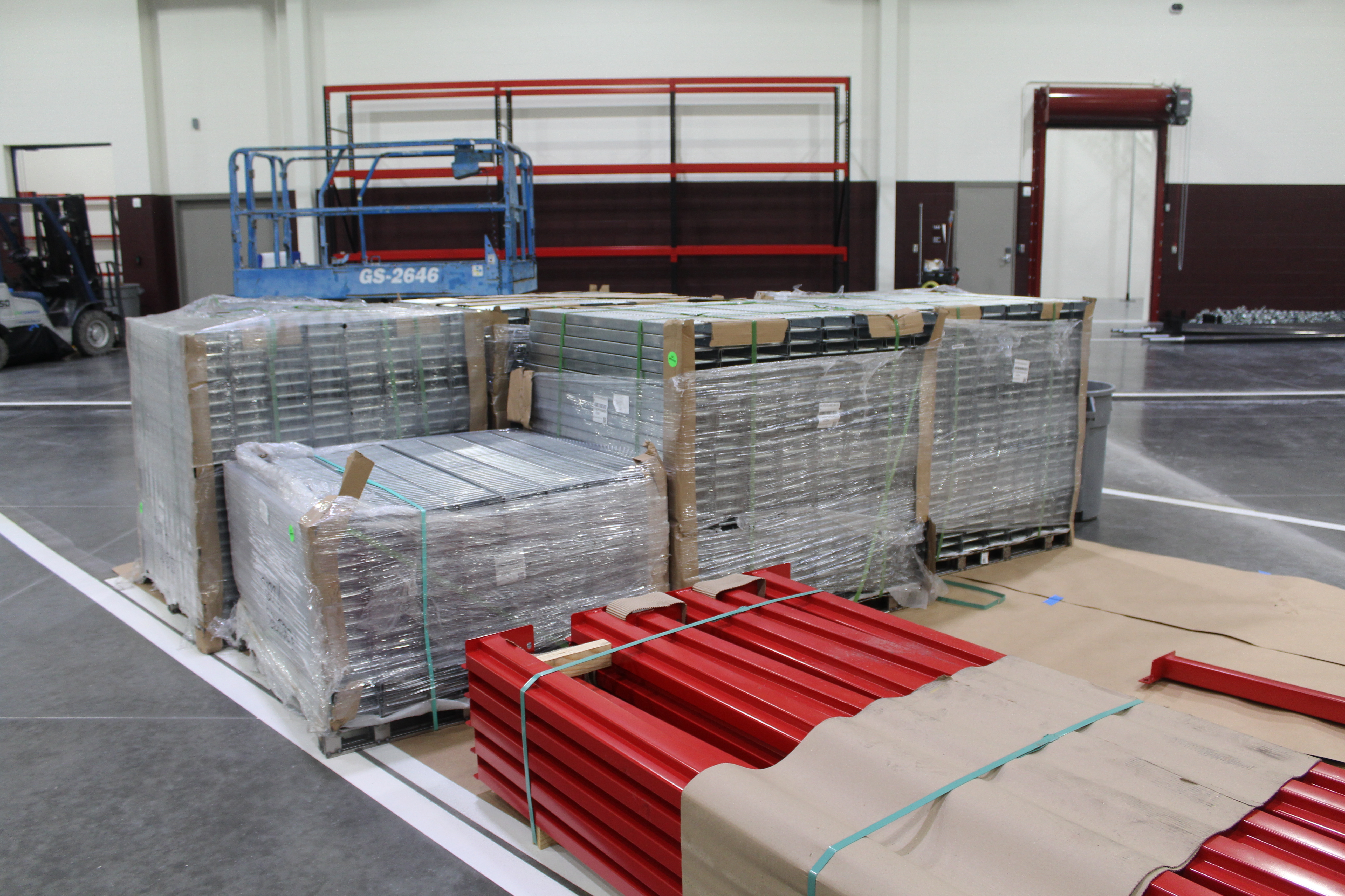 Staged racking materials after delivery, pre-installation